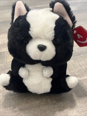 Black & White Plush Puppy Stuffed Animal - Soft Cuddly Toy